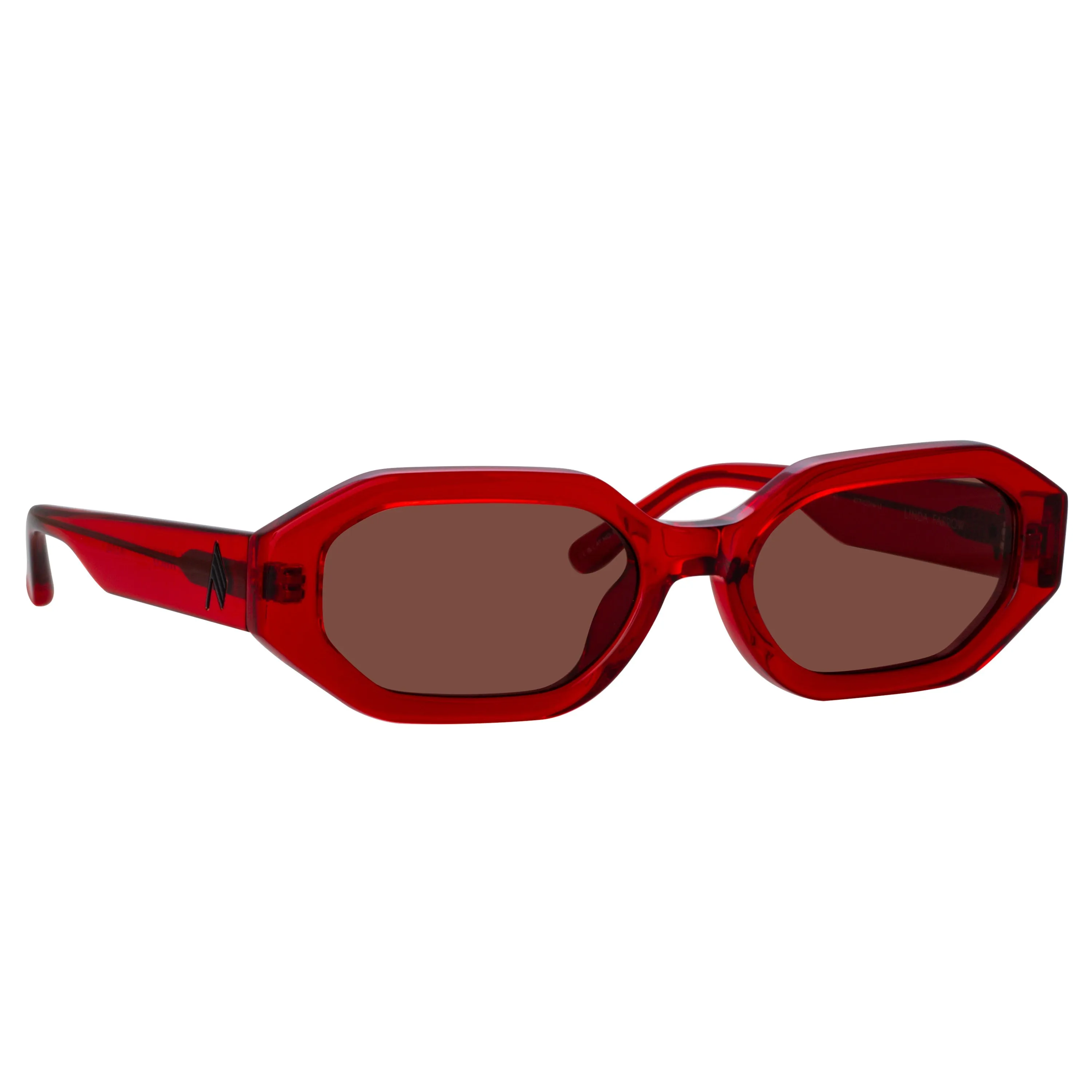 The Attico Irene Angular Sunglasses in Red and Brown sold by Linda Farrow