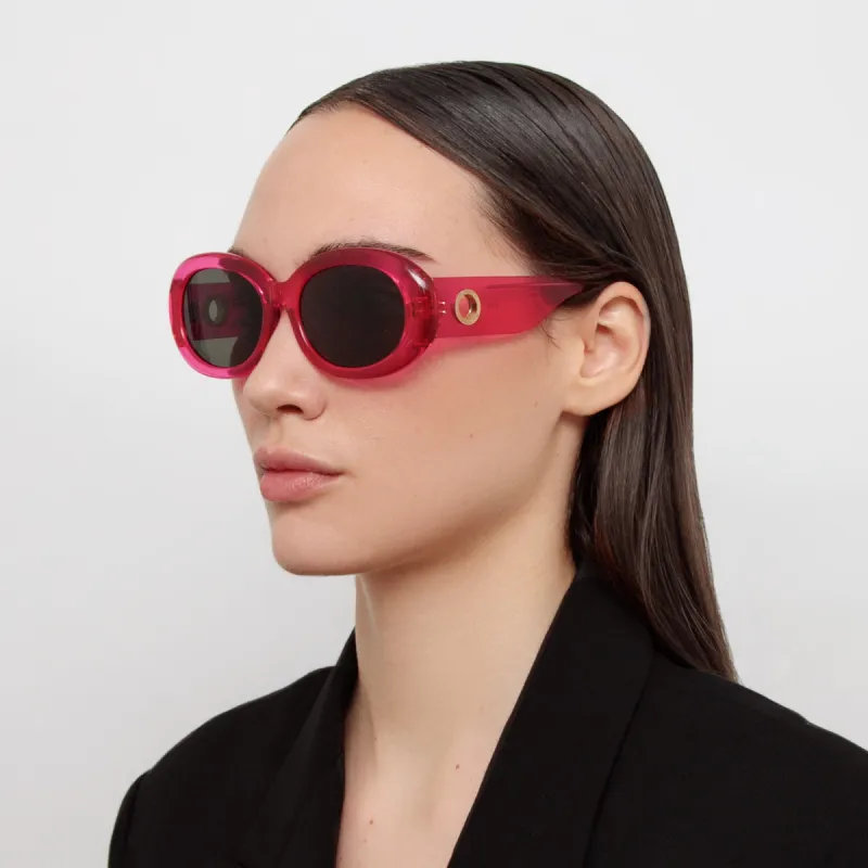 Lina Oval Sunglasses in Neon Pink sold by Linda Farrow
