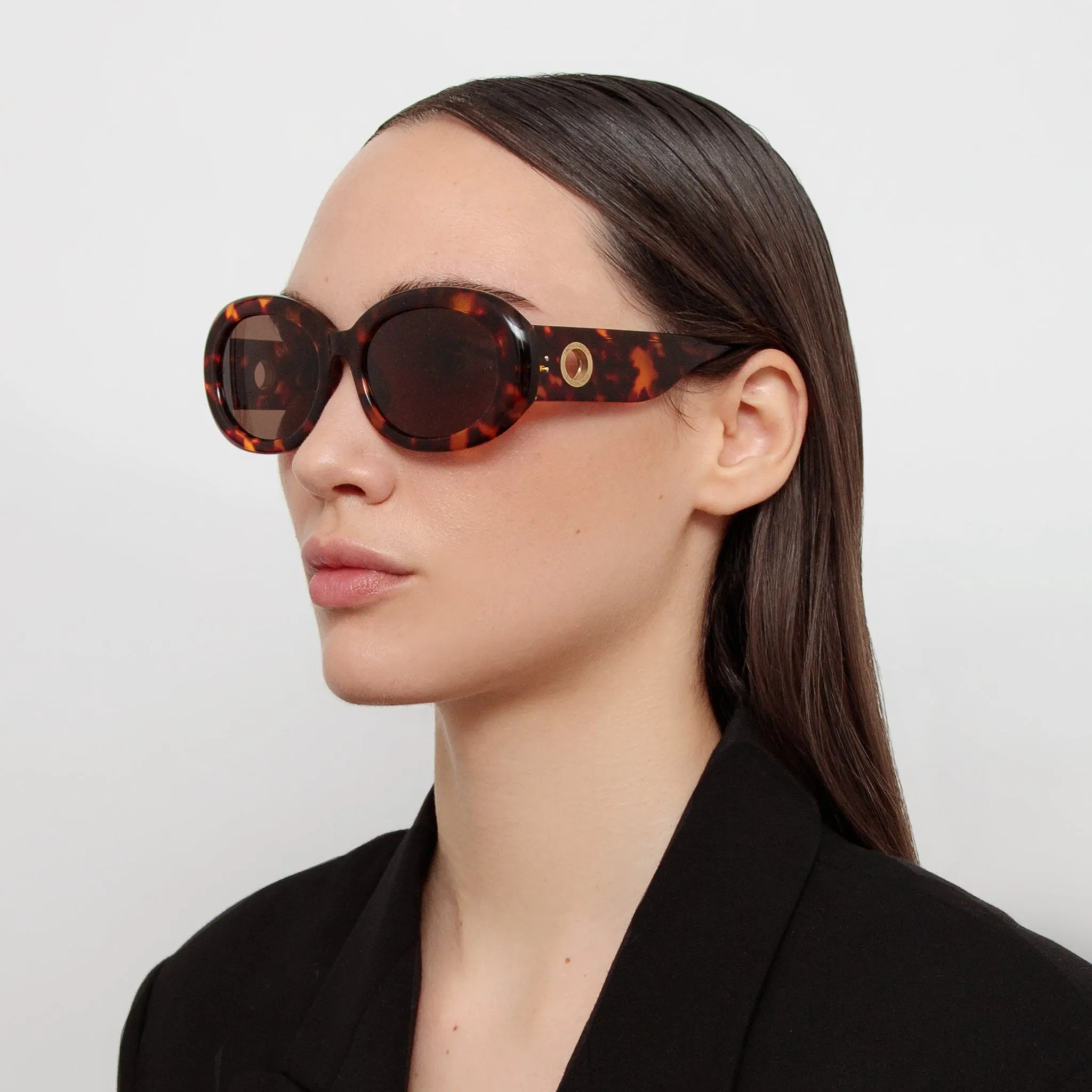 Lina Oval Sunglasses in Tortoiseshell sold by Linda Farrow