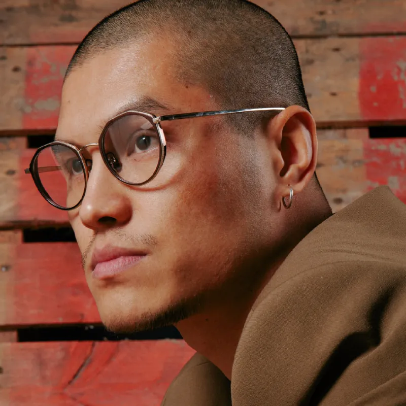 Cesar Angular Optical Frame in Light Gold and Brown (Men's) sold by Linda Farrow