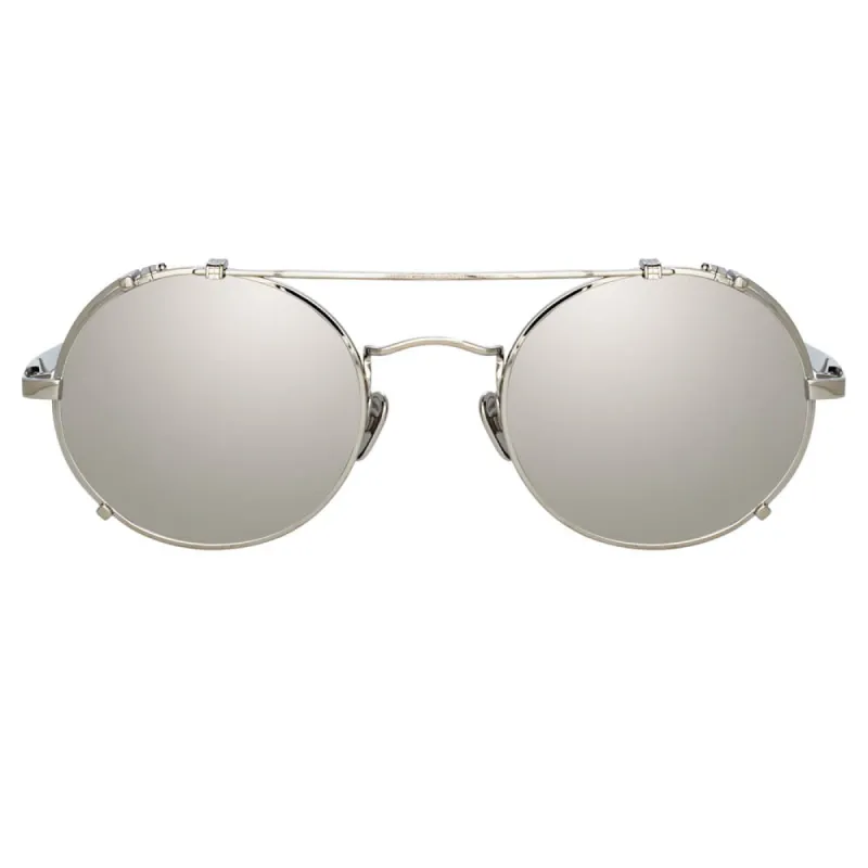 Jimi Oval Sunglasses in White Gold and Silver sold by Linda Farrow