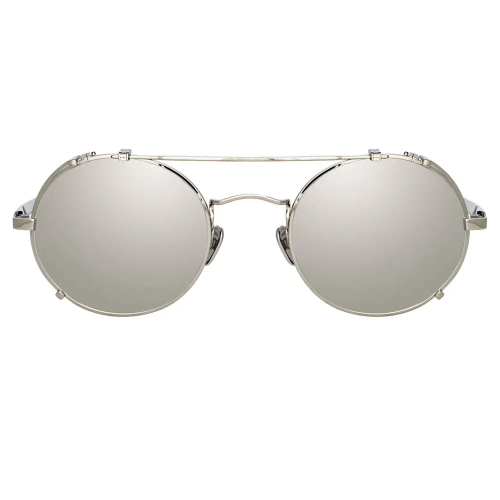 Jimi Oval Sunglasses in White Gold and Silver sold by Linda Farrow