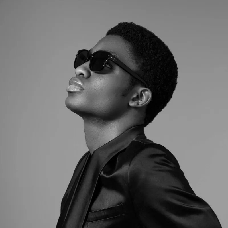 Cedric Rectangular Sunglasses in Black and Nickel sold by Linda Farrow