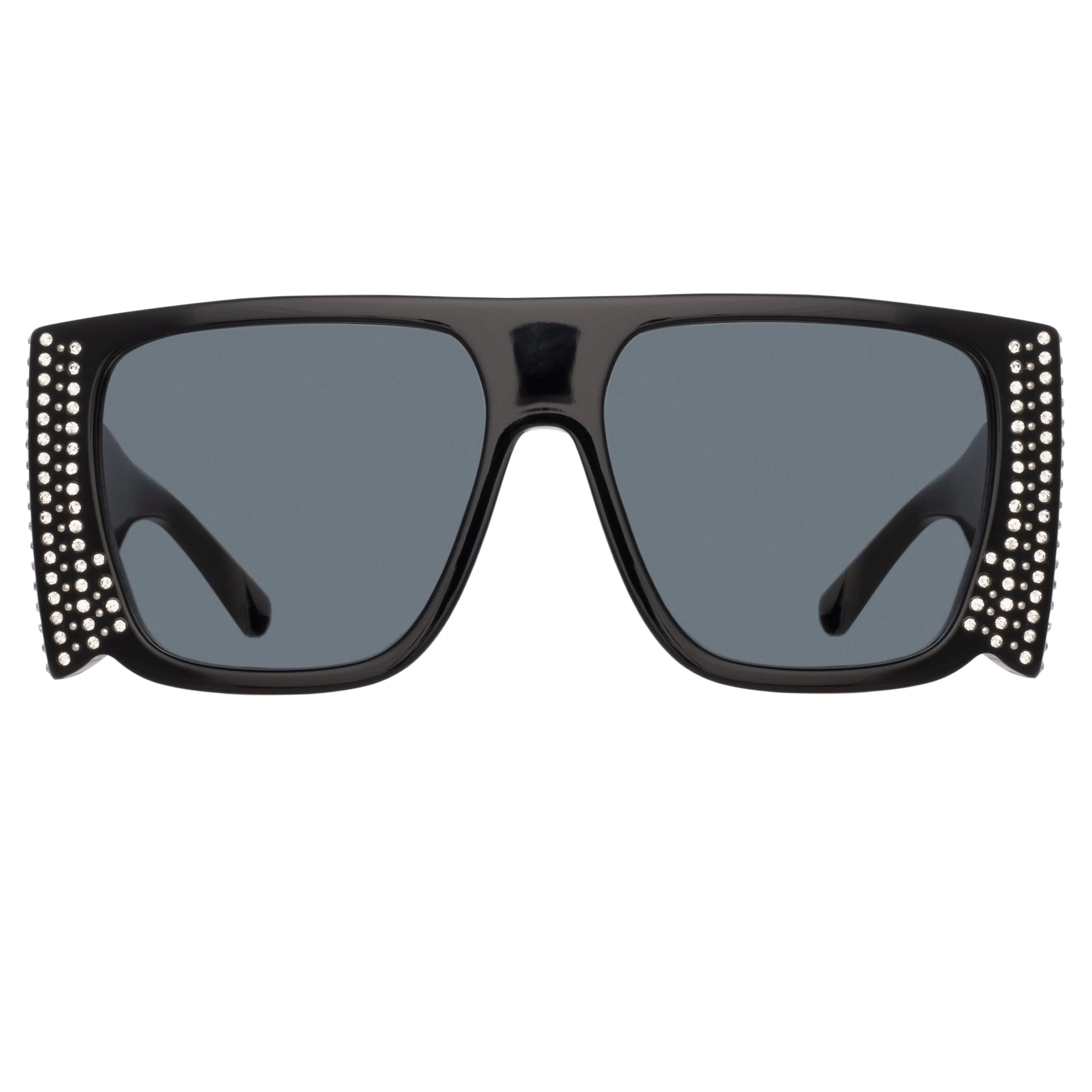 Magda Butrym Flat Top Sunglasses in Crystal Black and Grey sold by Linda Farrow