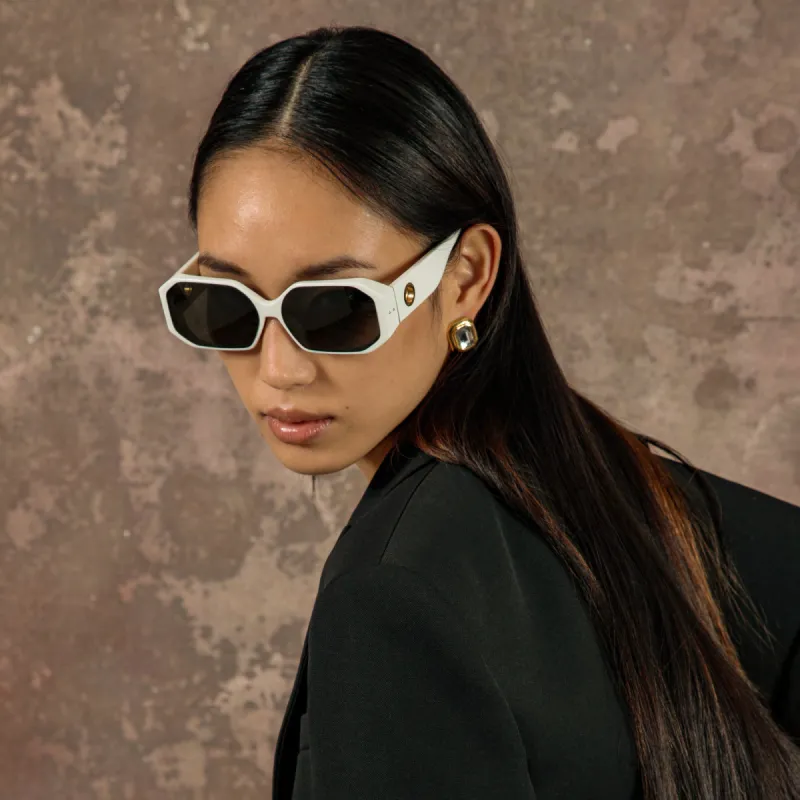 Bailey Angular Sunglasses in White sold by Linda Farrow