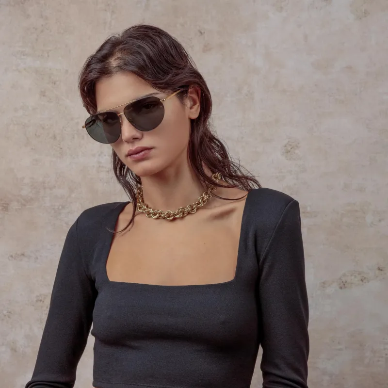 Gabriel Oversized Sunglasses in Yellow Gold sold by Linda Farrow