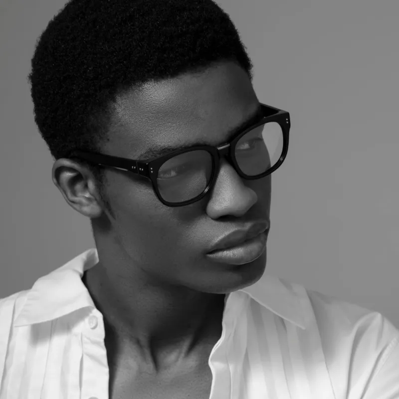 Cedric Rectangular Optical Frames in Black and Nickel sold by Linda Farrow