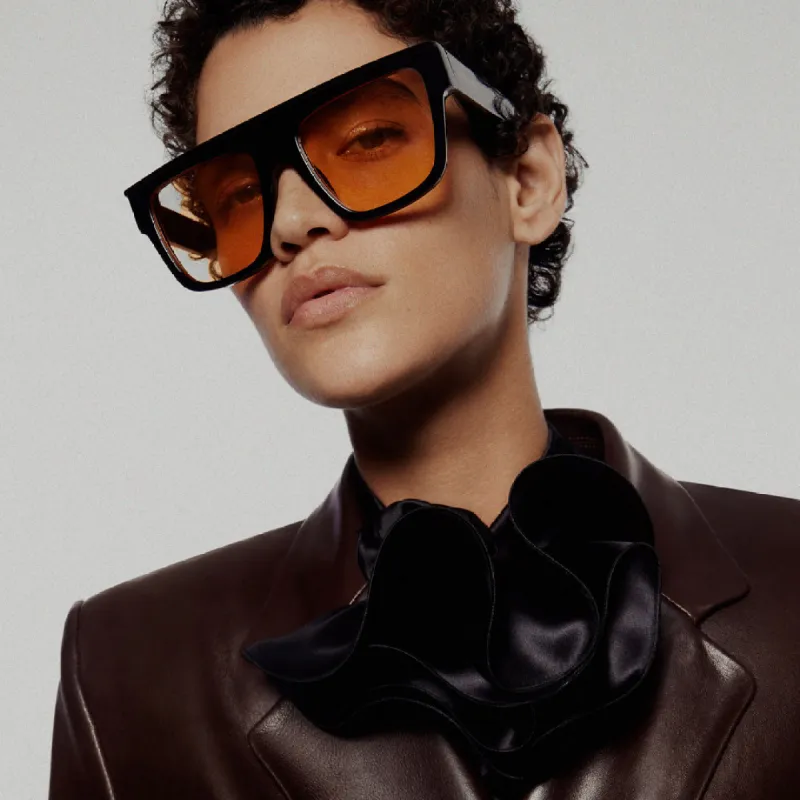 Magda Butrym x LF Flat Top Sunglasses with Orange Lenses sold by Linda Farrow