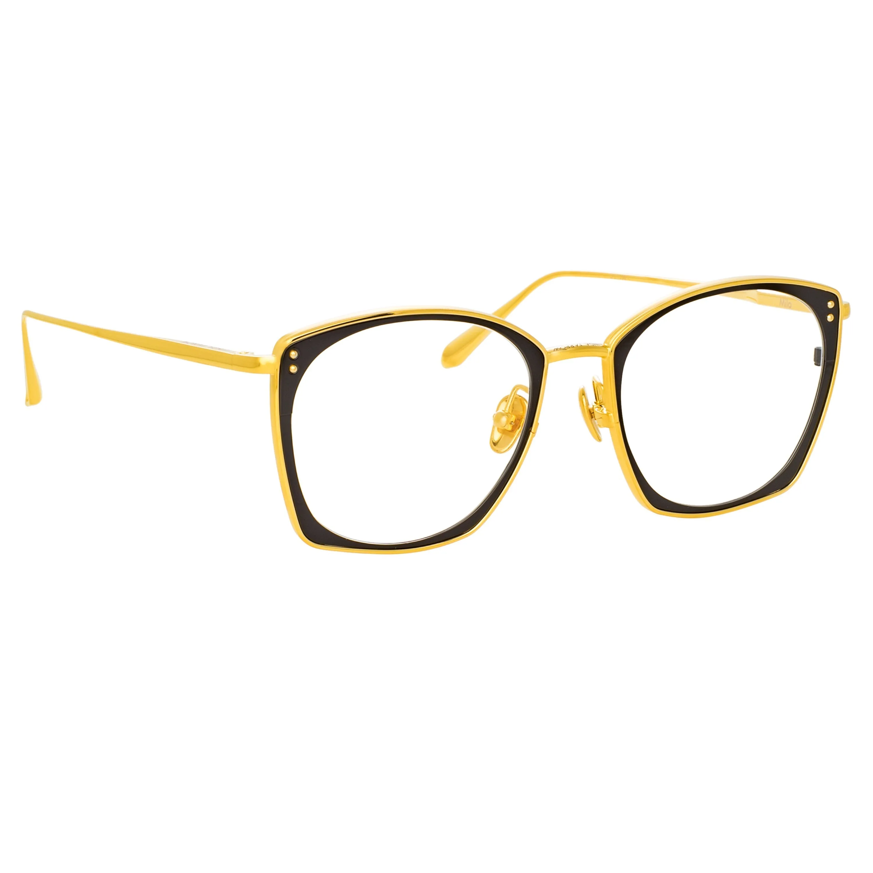 Milo Square Optical Frame in Yellow Gold sold by Linda Farrow