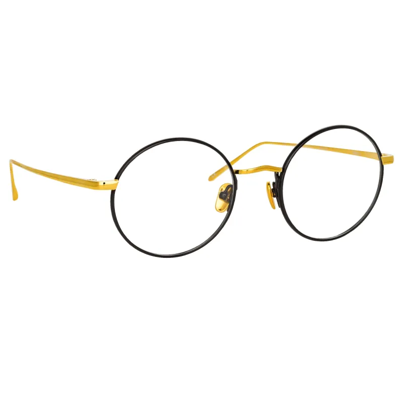 The Adams | Optical Frame in Black and Yellow Gold (C1) sold by Linda Farrow