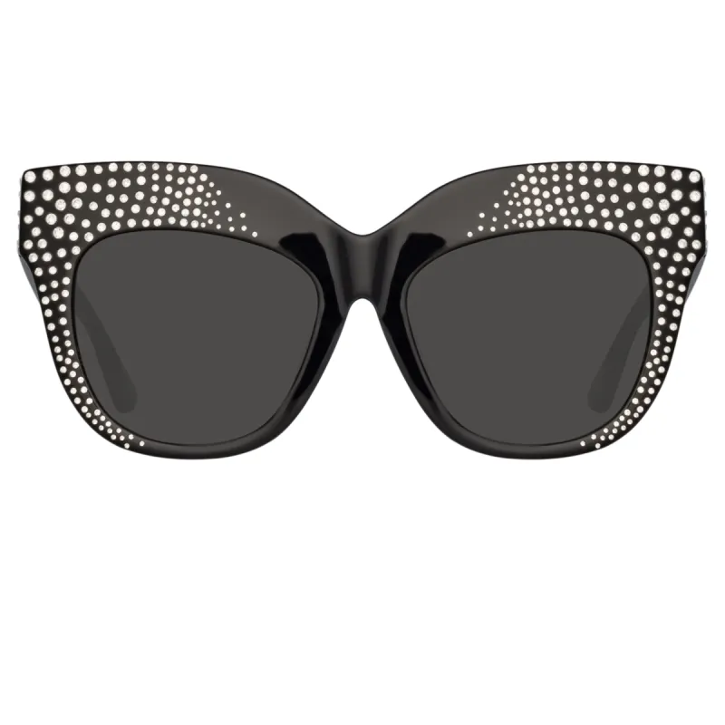 Dunaway Oversized Sunglasses in Black and Crystals sold by Linda Farrow