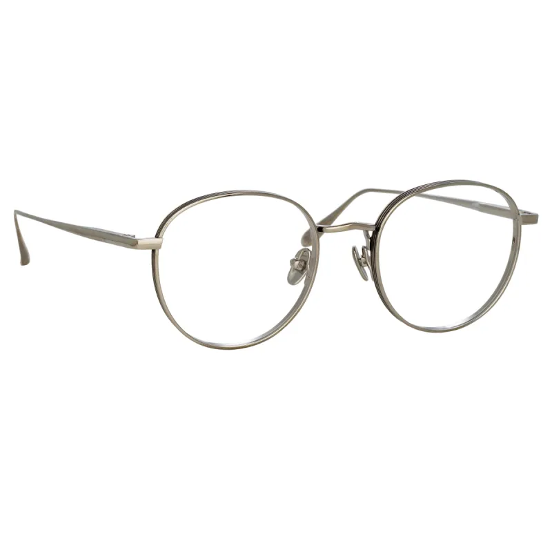 Luna Oval Optical Frame in White Gold sold by Linda Farrow