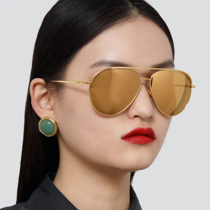 Roberts Aviator Sunglasses in Yellow Gold and Gold Lenses sold by Linda Farrow