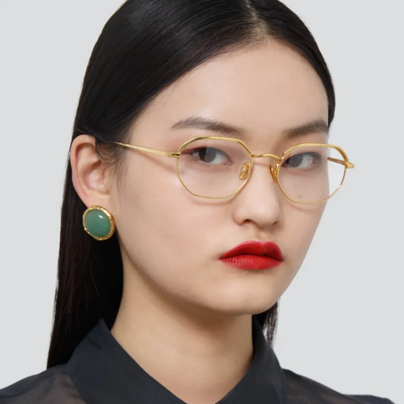 Shaw Angular Optical Frame in Yellow Gold sold by Linda Farrow