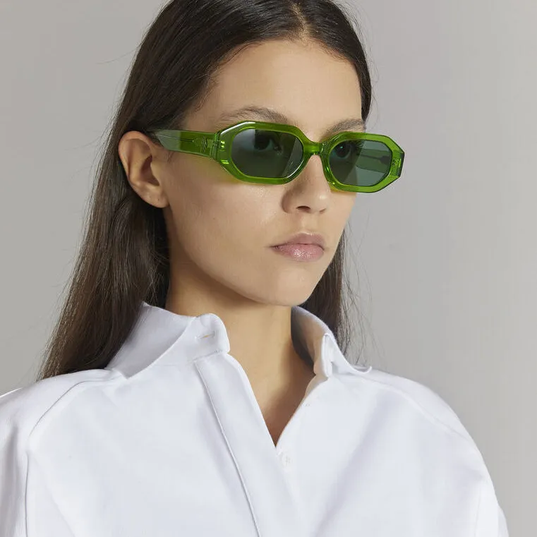 The Attico Irene Angular Sunglasses in Green sold by Linda Farrow