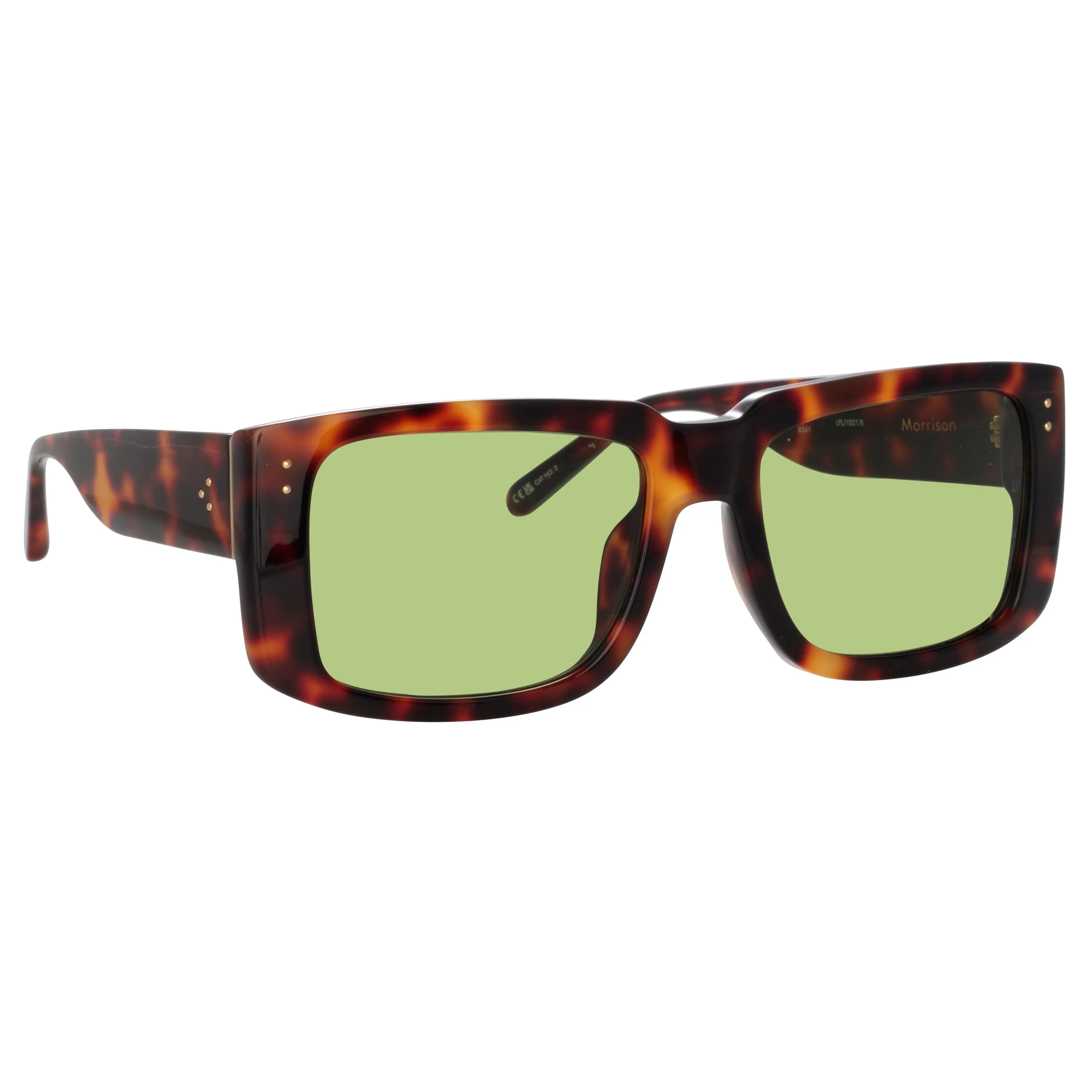 Morrison Rectangular Sunglasses in Tortoiseshell and Green sold by Linda Farrow