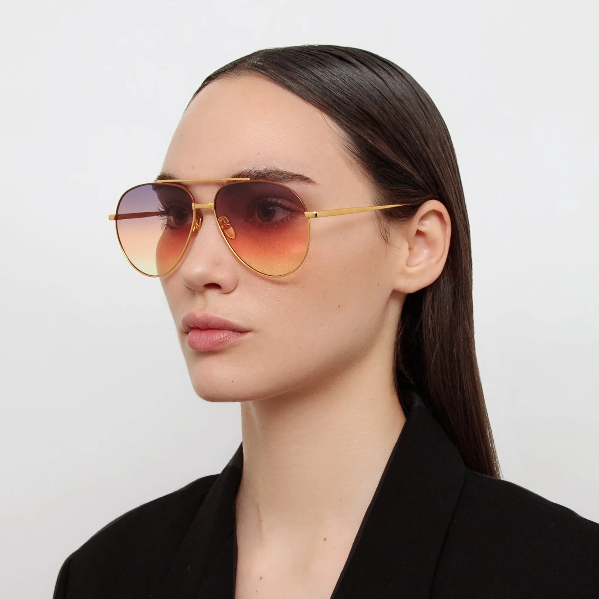 Marcelo Aviator Sunglasses in Yellow Gold sold by Linda Farrow