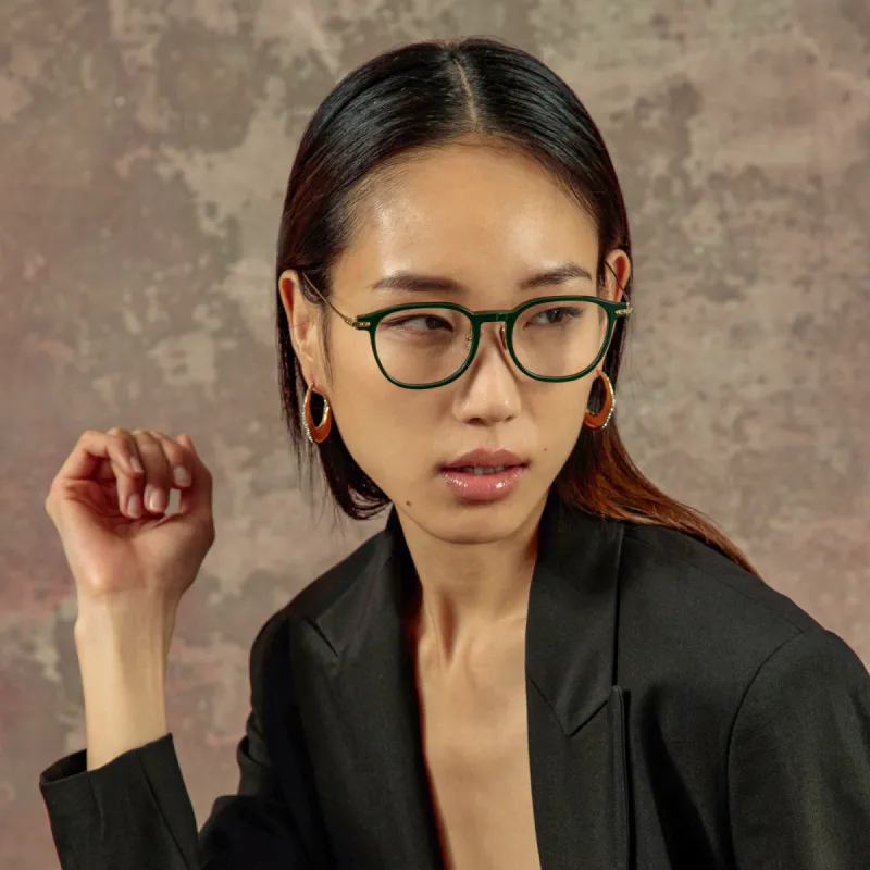 Wright Rectangular Optical Frame in Forest Green (Asian Fit) sold by Linda Farrow