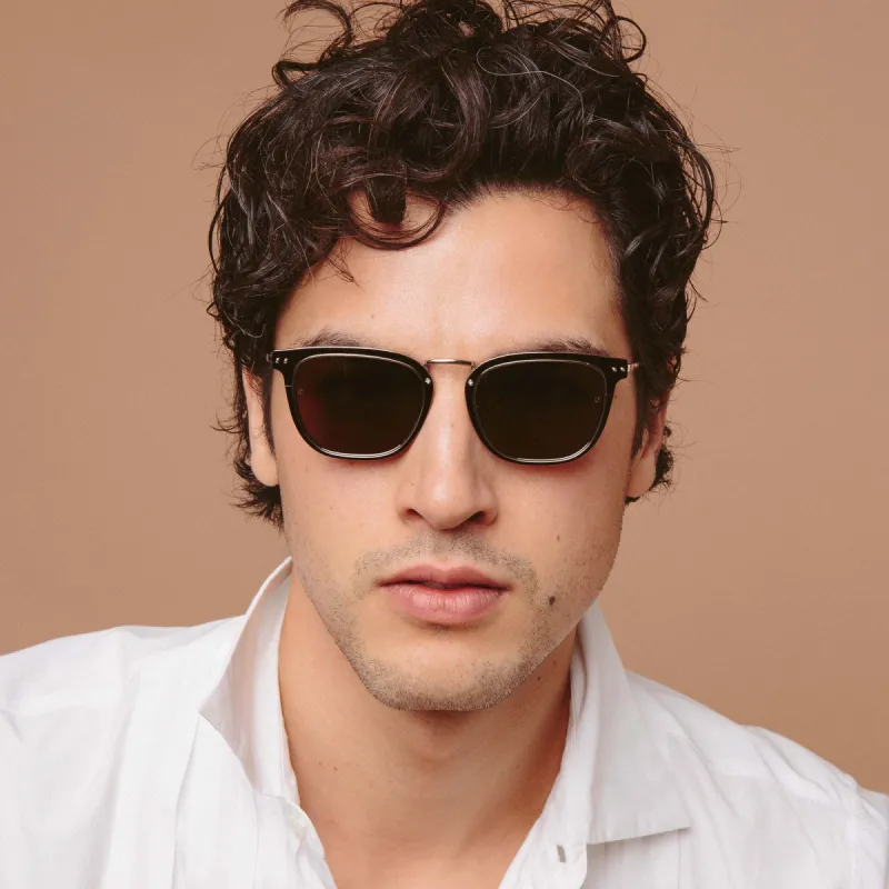 Carson D-Frame Sunglasses in Light Gold and Brown sold by Linda Farrow