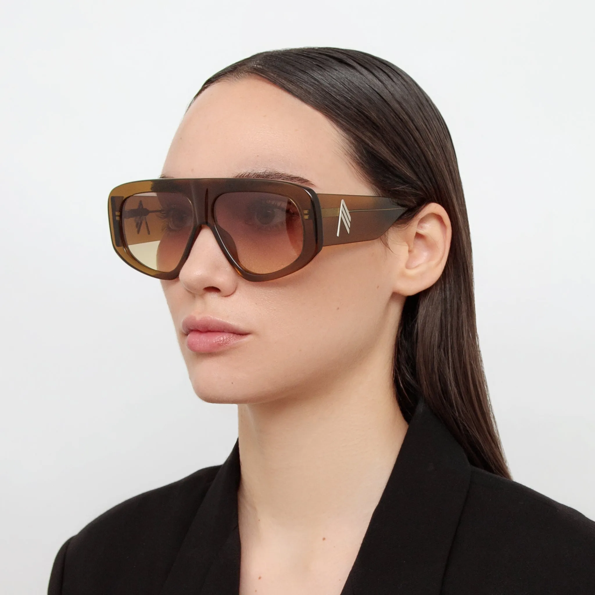 The Attico Milano Oversized Sunglasses in Olive sold by Linda Farrow