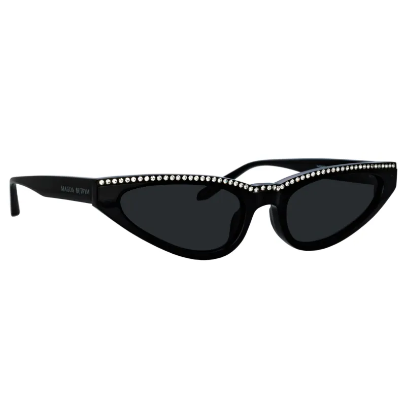 Magda Butrym Slim Cat Eye Sunglasses in Black and Crystals sold by Linda Farrow