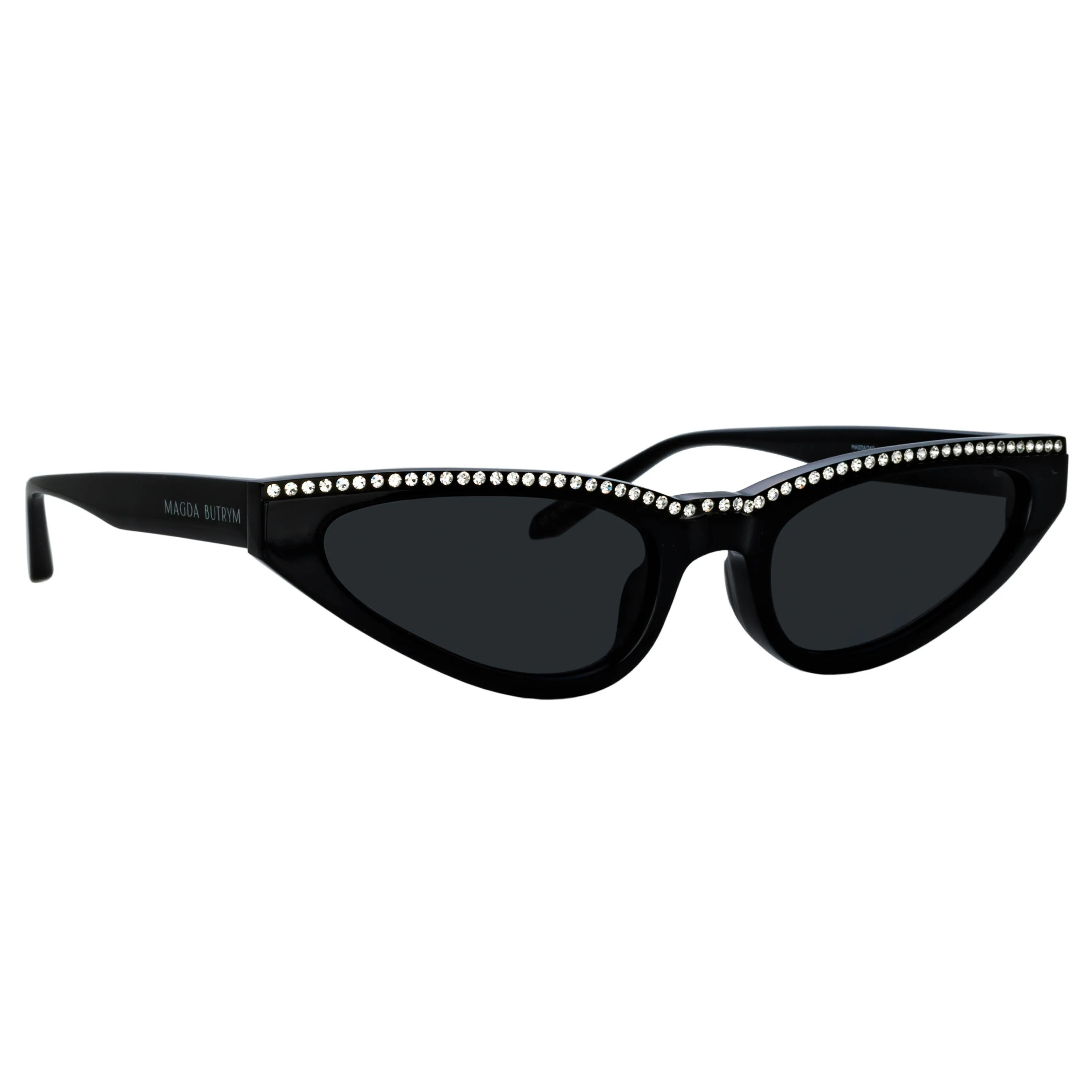 Magda Butrym Slim Cat Eye Sunglasses in Black and Crystals sold by Linda Farrow