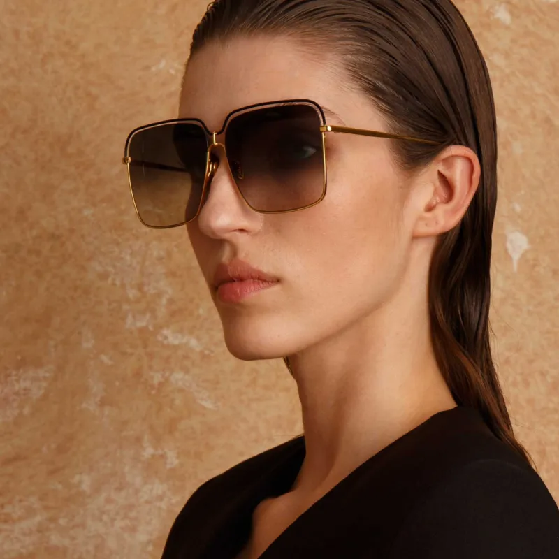 Marcia Square Sunglasses in Yellow Gold sold by Linda Farrow