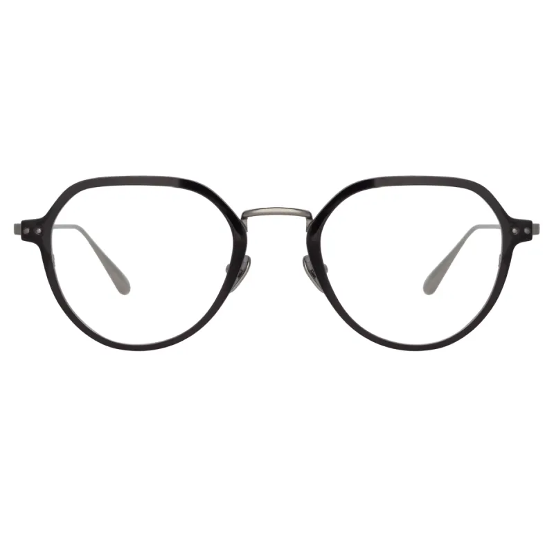 Axel Angular Optical Frame in White Gold and Black sold by Linda Farrow