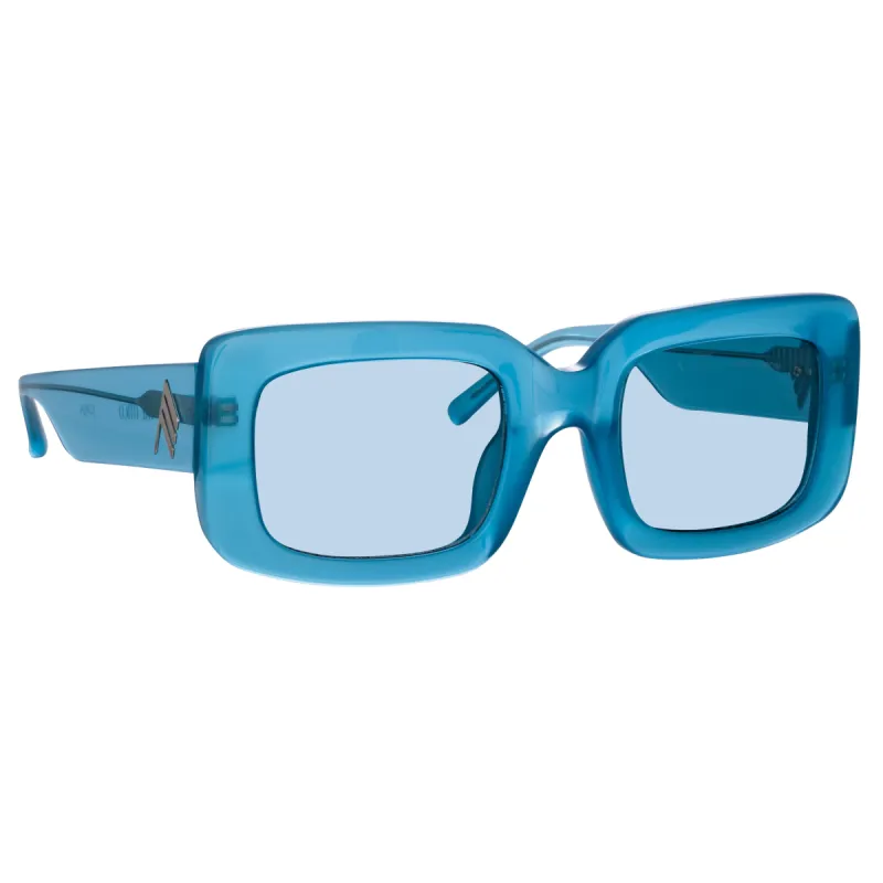 The Attico Jorja Rectangular Sunglasses in Turquoise sold by Linda Farrow