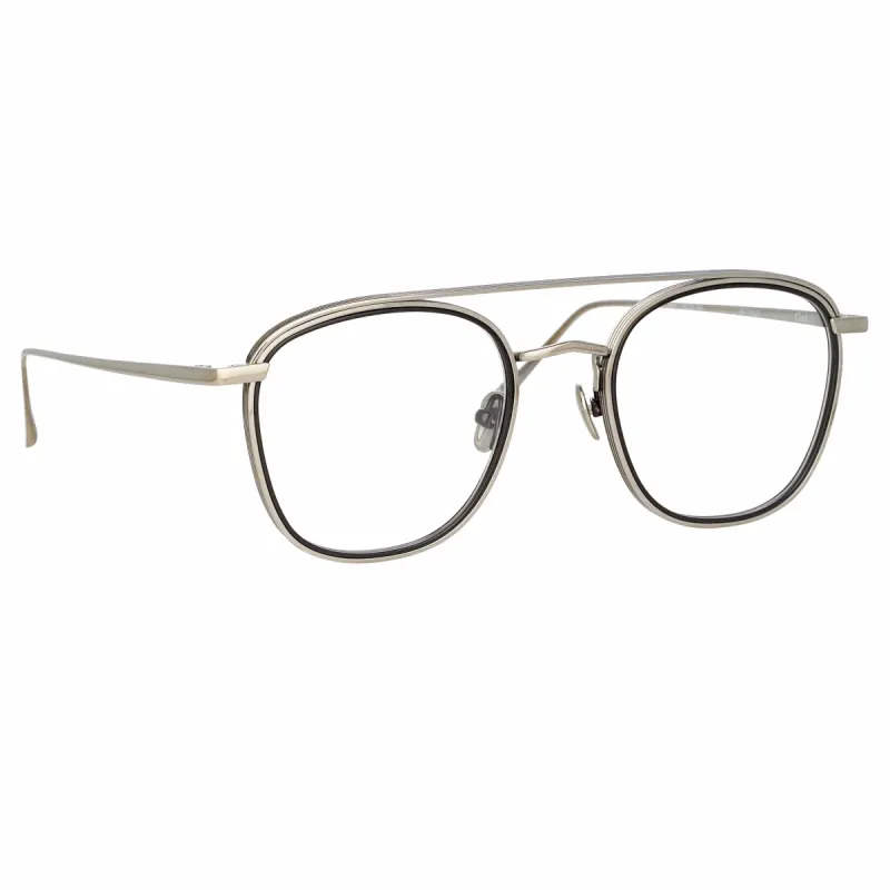 Clark Aviator Optical Frame in White Gold and Black sold by Linda Farrow