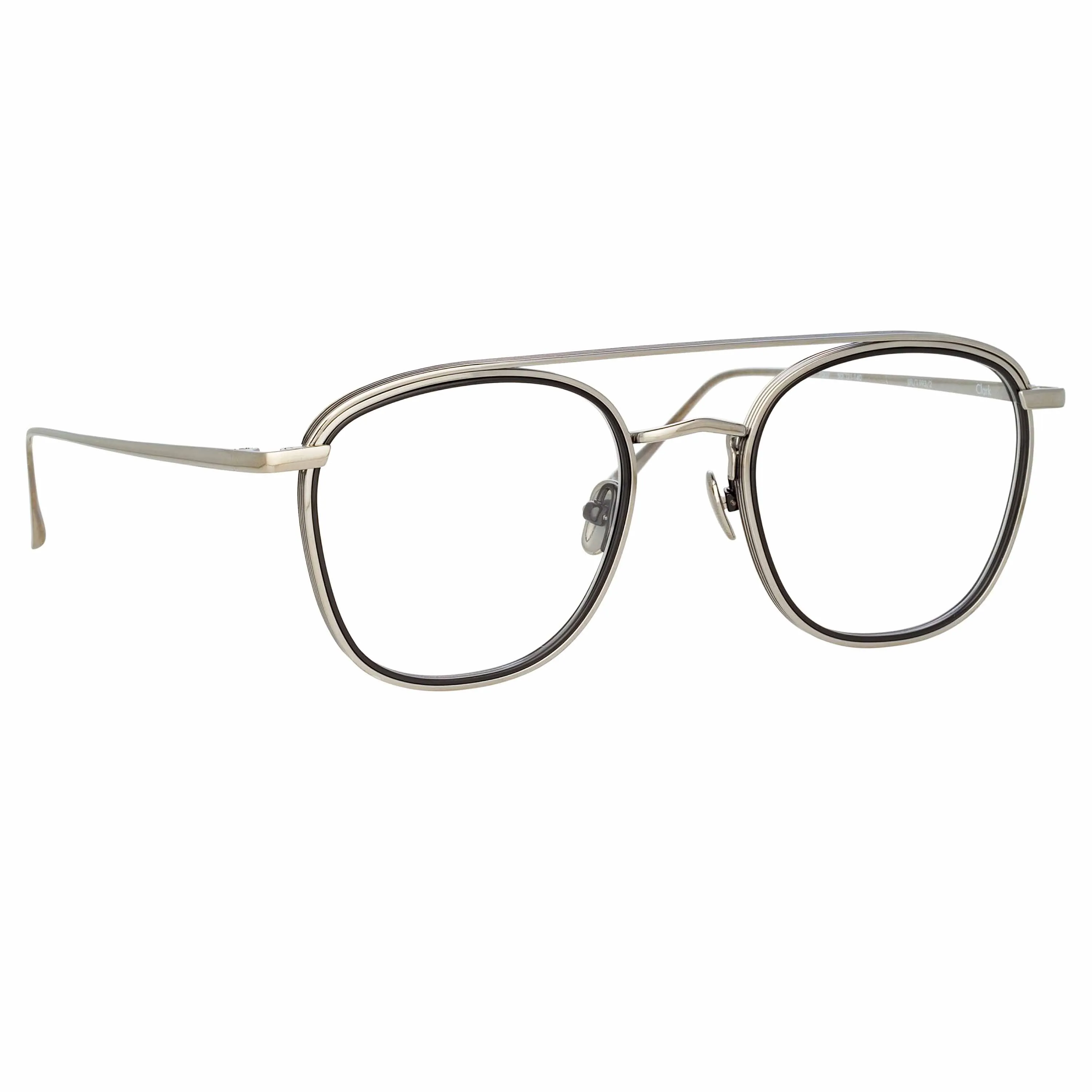 Clark Aviator Optical Frame in White Gold and Black sold by Linda Farrow