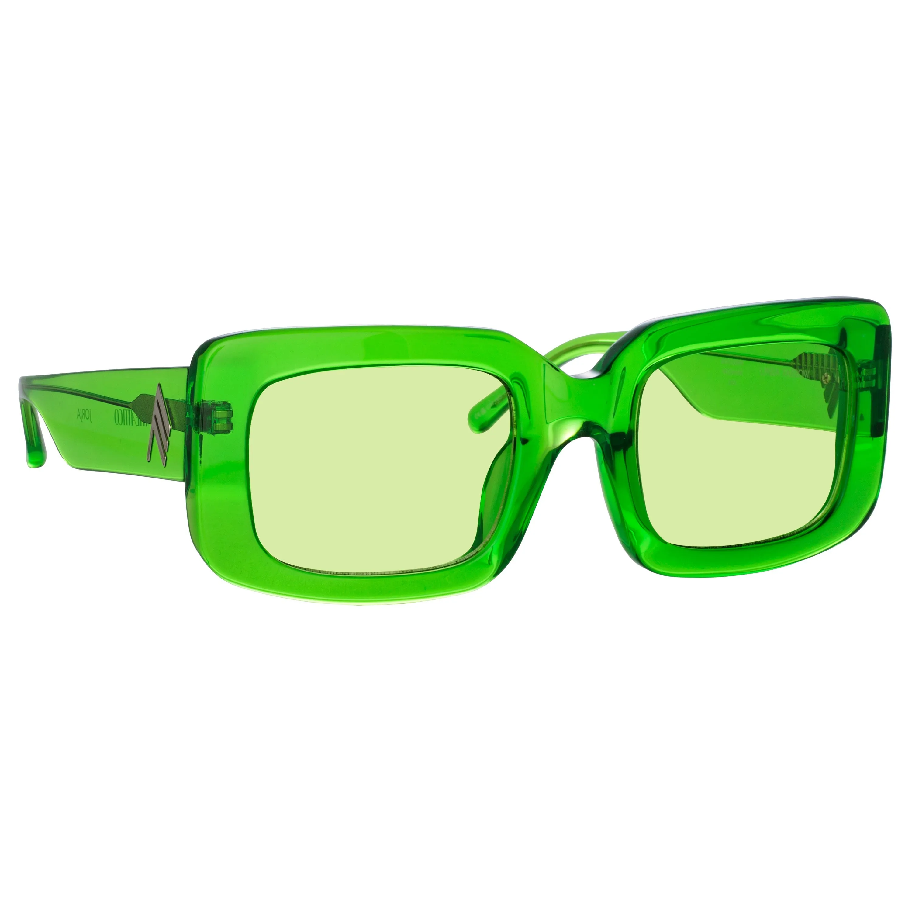 The Attico Jorja Rectangular Sunglasses in Green sold by Linda Farrow