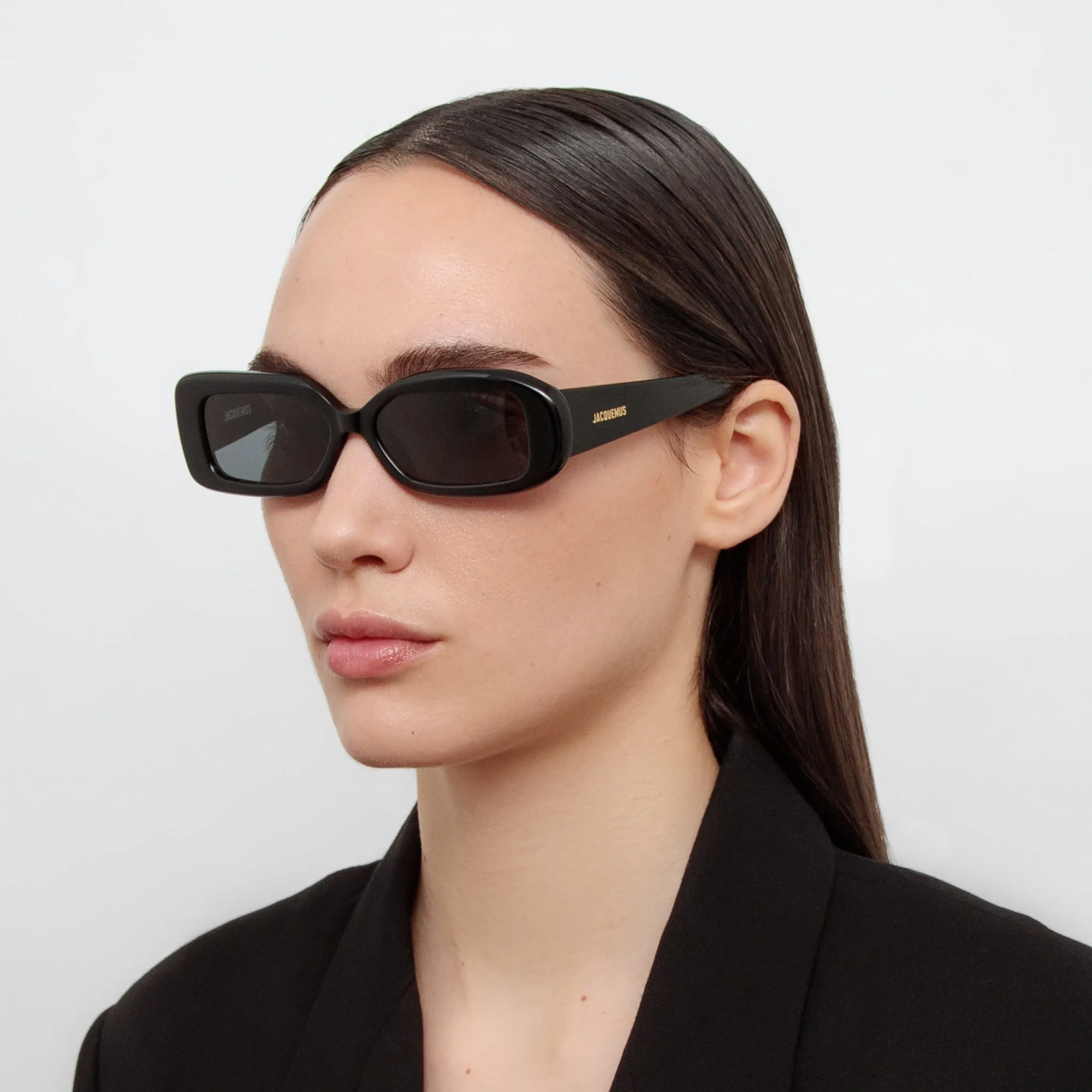 Rond Rectangular Sunglasses in Black by Jacquemus sold by Linda Farrow