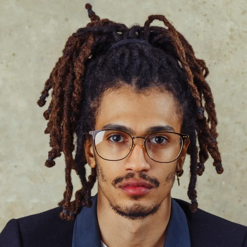 Xate Rectangular Optical Frame in Black and Yellow Gold sold by Linda Farrow