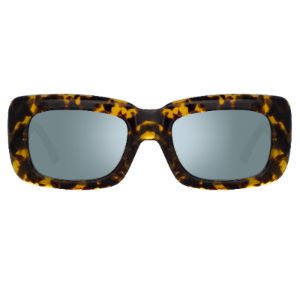 The Attico Marfa Rectangular Sunglasses in Tortoiseshell and Green sold by Linda Farrow