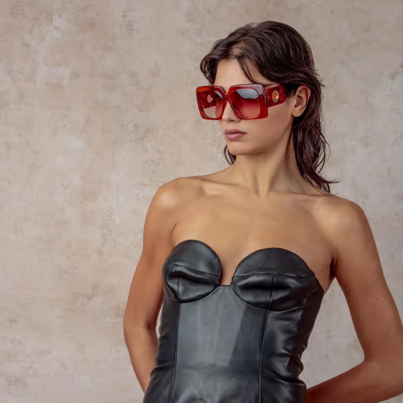 Sierra Oversized Sunglasses in Amber sold by Linda Farrow