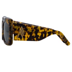 The Attico Marfa Rectangular Sunglasses in Tortoiseshell and Green sold by Linda Farrow