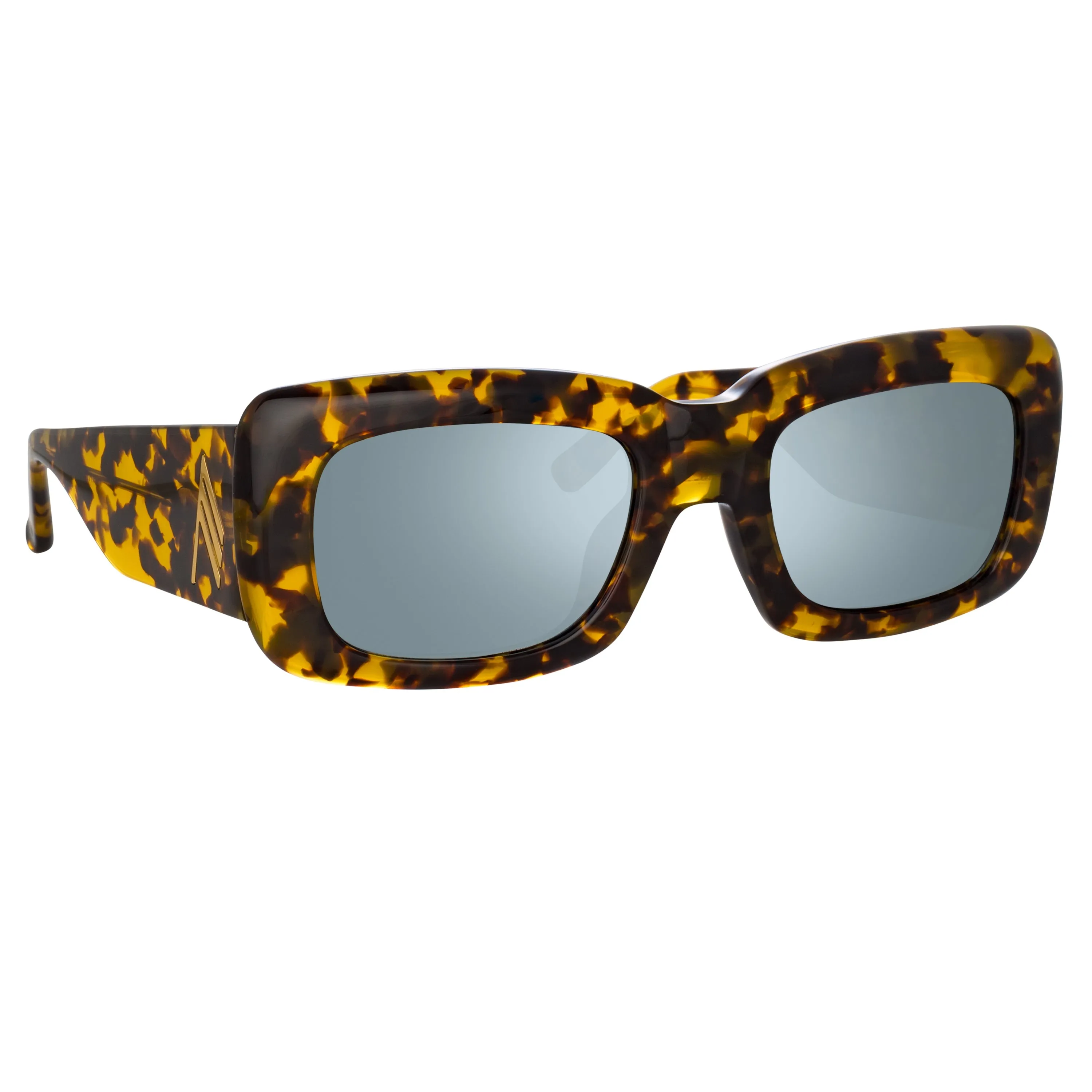 The Attico Marfa Rectangular Sunglasses in Tortoiseshell and Green sold by Linda Farrow