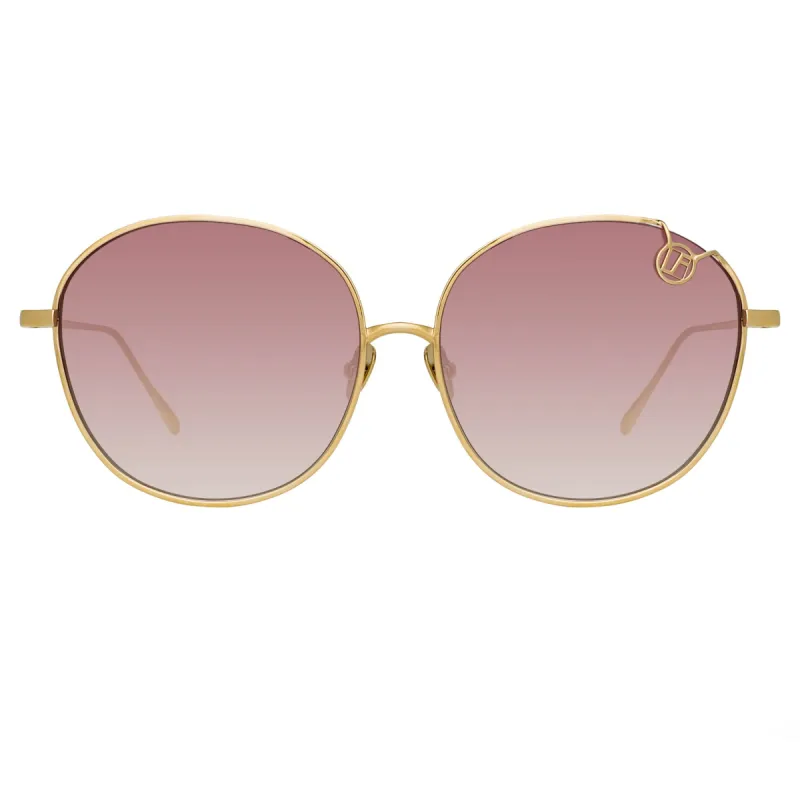 Hannah Oval Sunglasses in Light Gold and Burgundy sold by Linda Farrow