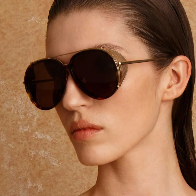 Maverick Aviator Sunglasses in Light Gold sold by Linda Farrow