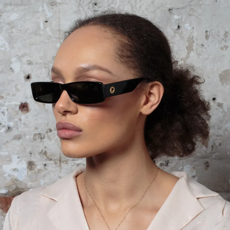 Dania Rectangular Sunglasses in Black sold by Linda Farrow