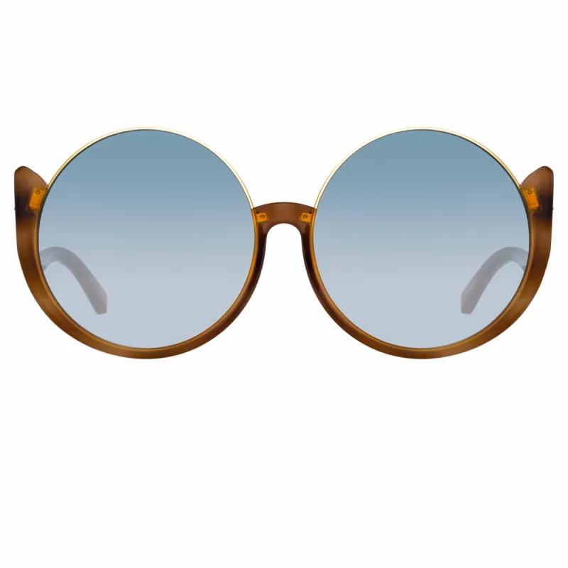 Florence Round Sunglasses in Horn and Blue sold by Linda Farrow