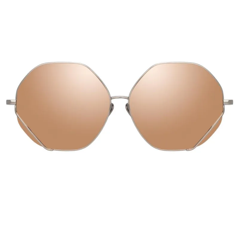 Fawcet Hexagon Sunglasses in White Gold sold by Linda Farrow