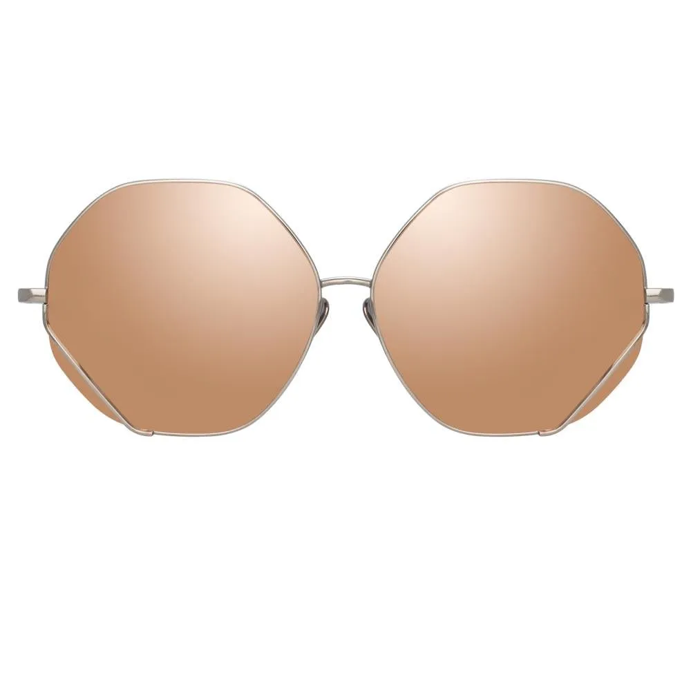 Fawcet Hexagon Sunglasses in White Gold sold by Linda Farrow