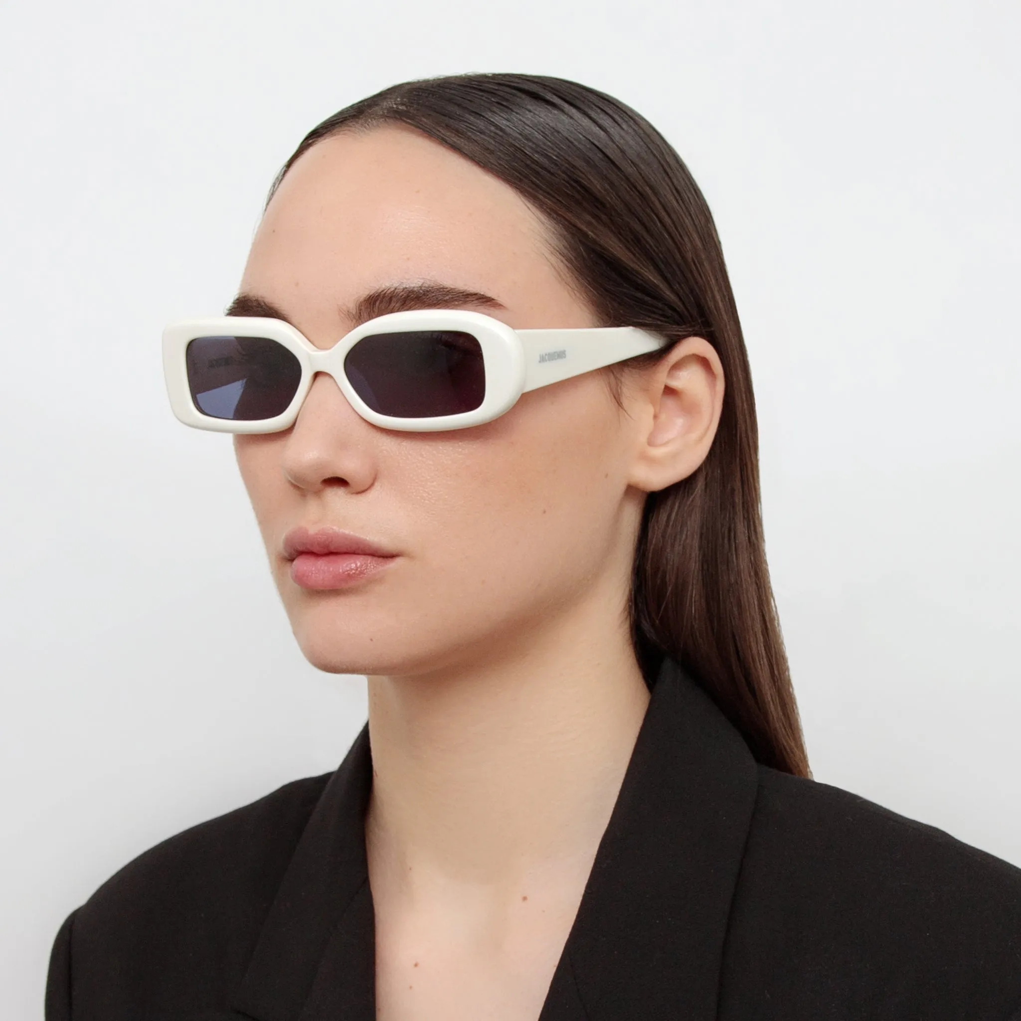 Rond Rectangular Sunglasses in White by Jacquemus sold by Linda Farrow