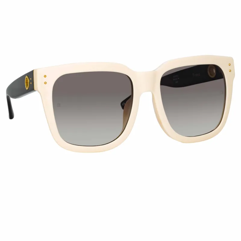 Freya Square Sunglasses in Cream and Black made by Linda Farrow