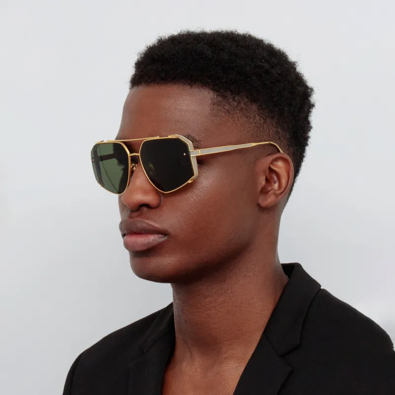 Men's Amar Aviator Sunglasses in Yellow Gold sold by Linda Farrow