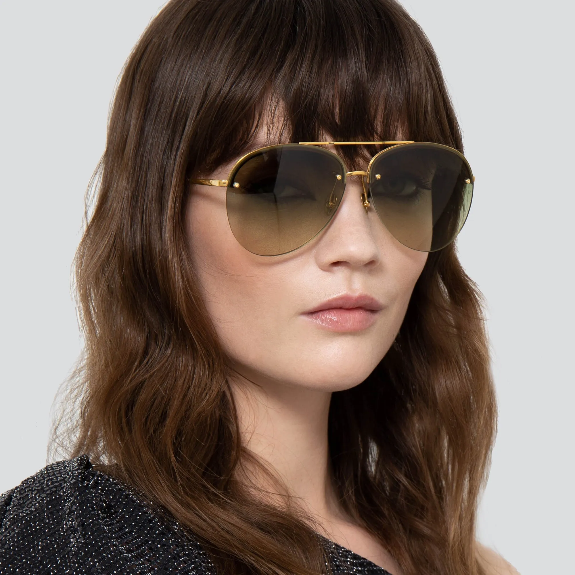 Dee Aviator Sunglasses in Yellow Gold and Green sold by Linda Farrow