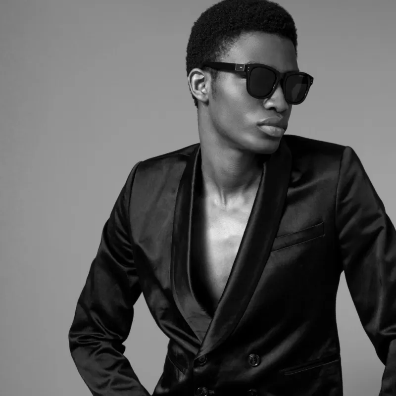 Edson D-Frame Sunglasses in Black and Nickel sold by Linda Farrow