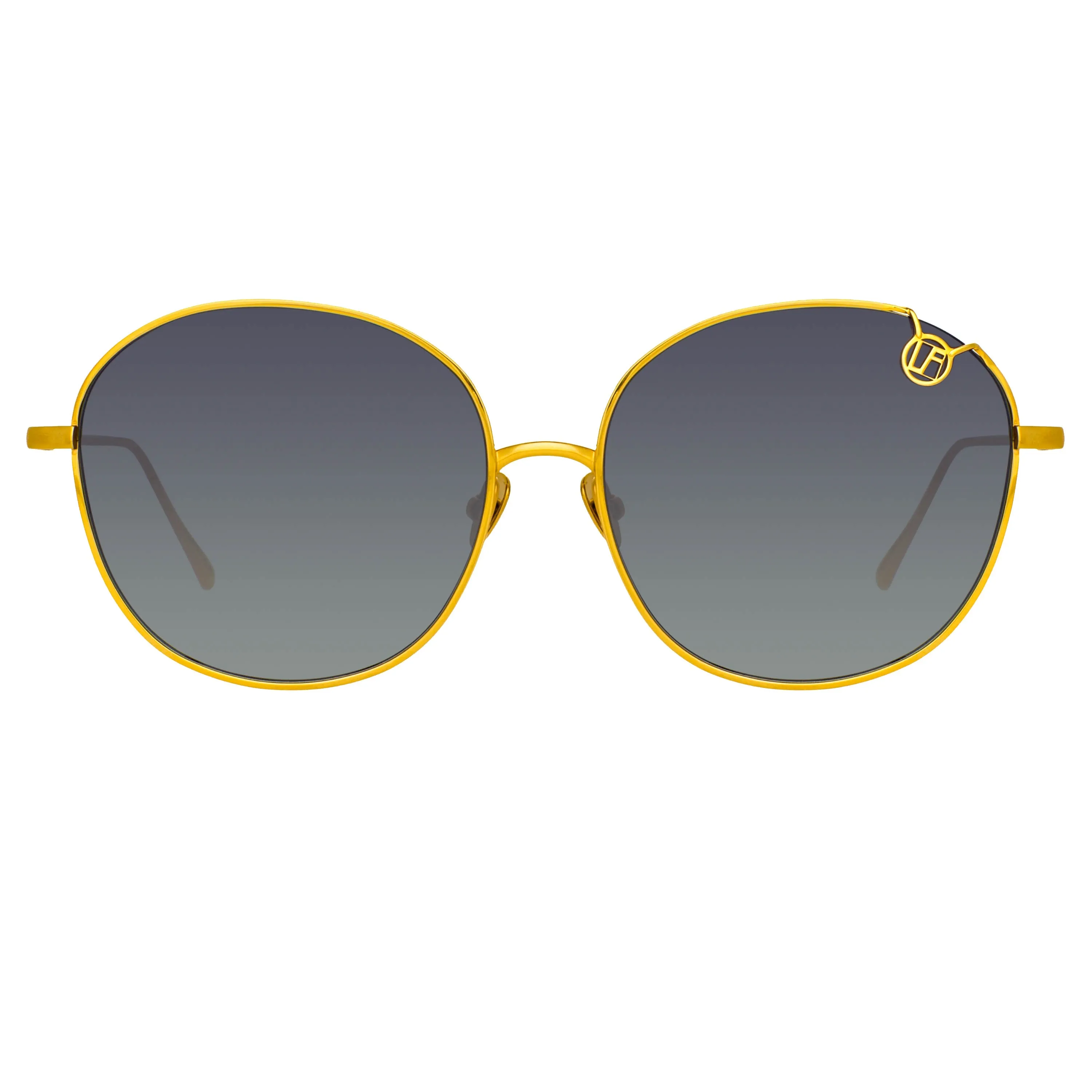 Hannah Oval Sunglasses in Yellow Gold and Grey sold by Linda Farrow